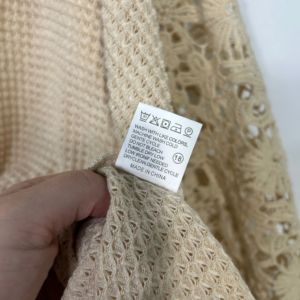 Waffle Knit Knot Front Sweater Romantic XL Beige Lace‎ Sleeve Boho Soft Indie - Picture 5 of 8